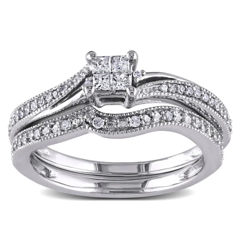 Miadora 10k White Gold 1/4ct TDW Diamond Princess-cut Bridal Ring Set sold by Zulily