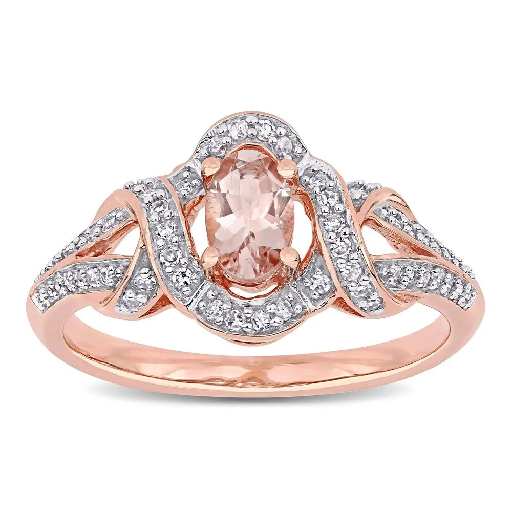Miadora 10k Rose Gold Oval-cut Morganite and 1/5ct TDW Diamond Interlaced Halo Engagement Ring sold by Zulily