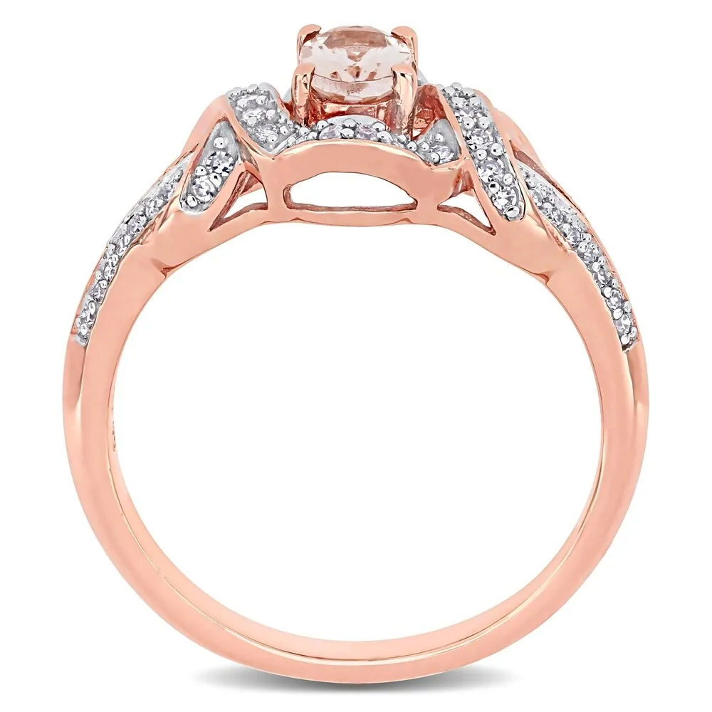 Miadora 10k Rose Gold Oval-cut Morganite and 1/5ct TDW Diamond Interlaced Halo Engagement Ring sold by Zulily product image thumbnail 3