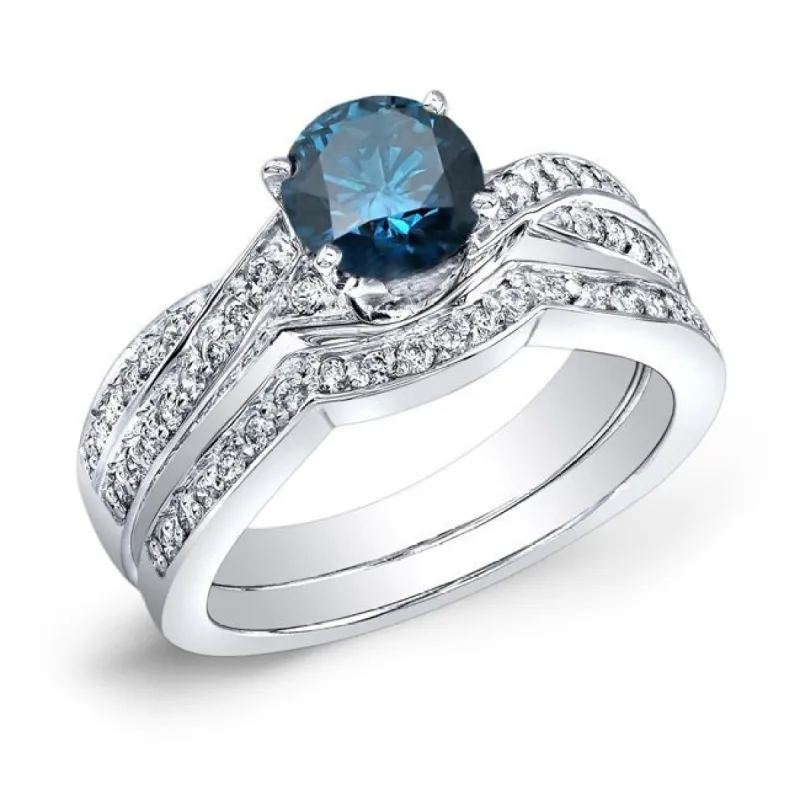 Auriya 14k Gold 3/4ctw Twisted Round Blue Diamond Engagement Ring Set sold by Zulily