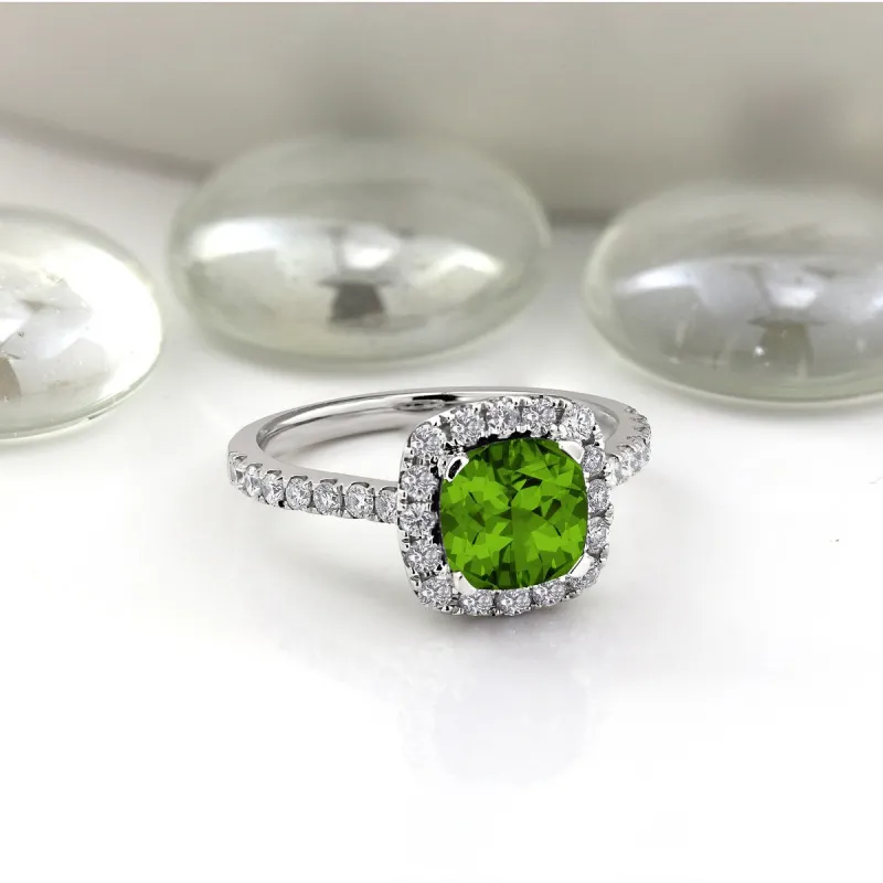 Auriya 1 3/8ct Cushion-cut Peridot and Halo Diamond Engagement Ring 1/2cttw 14k Gold sold by Zulily
