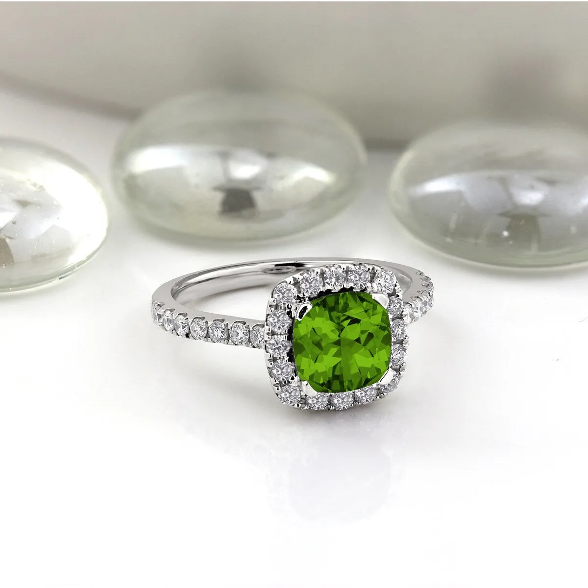 Auriya 1 3/8ct Cushion-cut Peridot and Halo Diamond Engagement Ring 1/2cttw 14k Gold sold by Zulily
