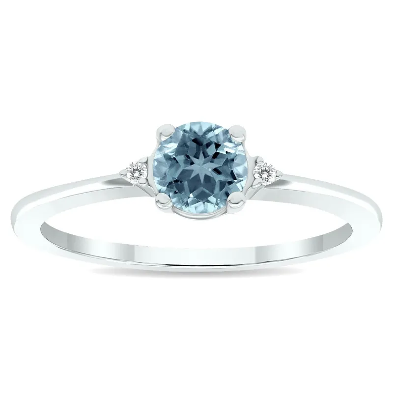 Women's Aquamarine and Diamond Classic Band in 10K White Gold sold by Zulily