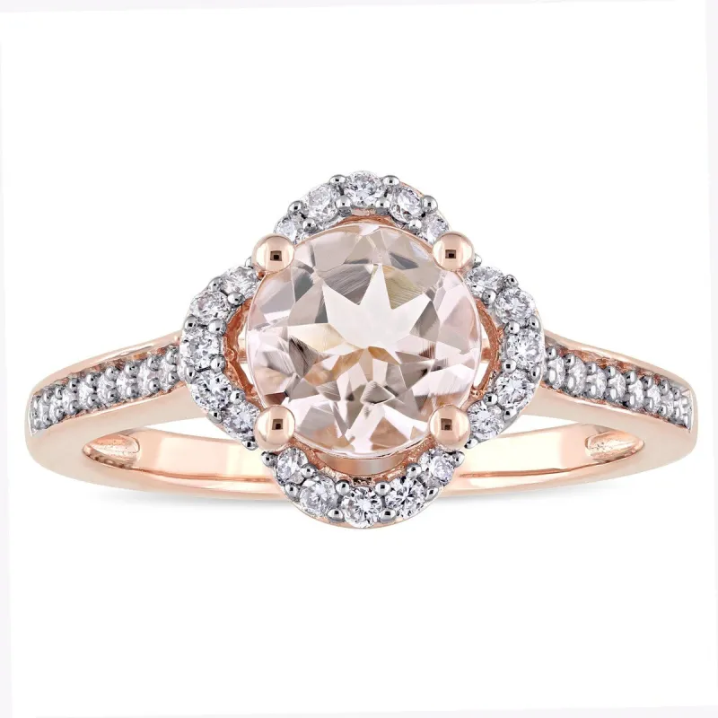 Miadora Signature Collection 14k Rose Gold Morganite and 1/4ct TDW Diamond Quatrefoil Halo Engagement Ring (G-H, I1-I2) - Pink sold by Zulily
