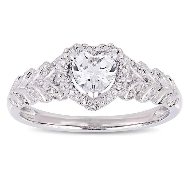 Miadora 10k White Gold Created White Sapphire and Diamond Accent Heart Halo Engagement Ring sold by Zulily