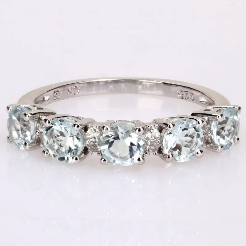 Miadora Sterling Silver Aquamarine and White Topaz Stackable Eternity Wedding Band Ring sold by Zulily