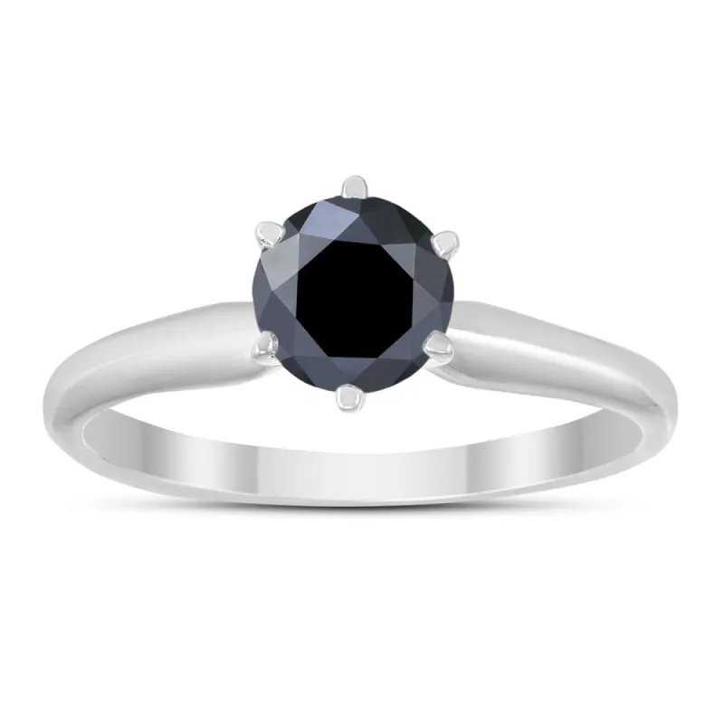 1/2 Carat Round Black Diamond Solitaire Ring in 14K White Gold sold by Zulily