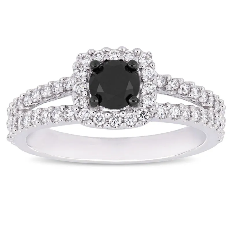 Miadora 14k White Gold 1ct TDW Black and White Diamond Halo Split Shank Engagement Ring sold by Zulily