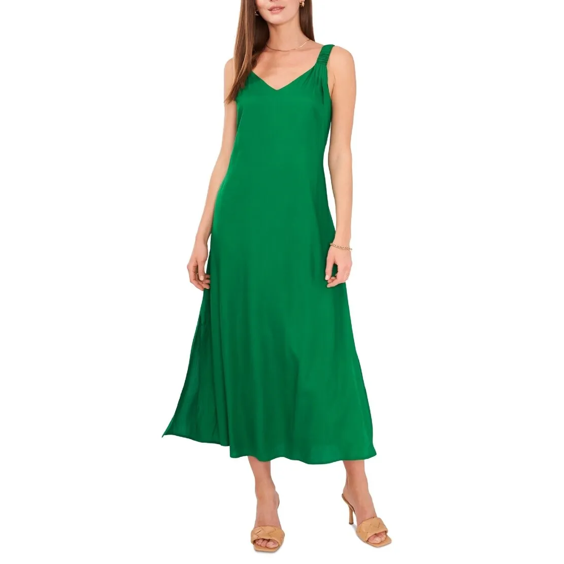 Vince Camuto Women's V Neck Challis Sleeveless Midi Dress Green Size Medium sold by Zulily