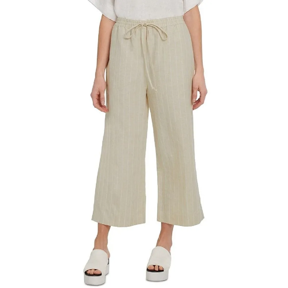 DKNY Women's Drawstring Wide-Leg Cropped Linen Pants Ivory Size X-Large sold by Zulily