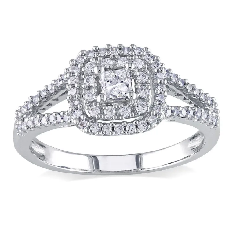 Miadora 14k White Gold 1/2ct TDW Princess-cut and Round Diamond Split Shank Halo Engagement Ring sold by Zulily