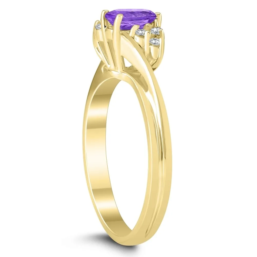 6X4MM Amethyst and Diamond Twist Ring in 10K Yellow Gold sold by Zulily product image thumbnail 2