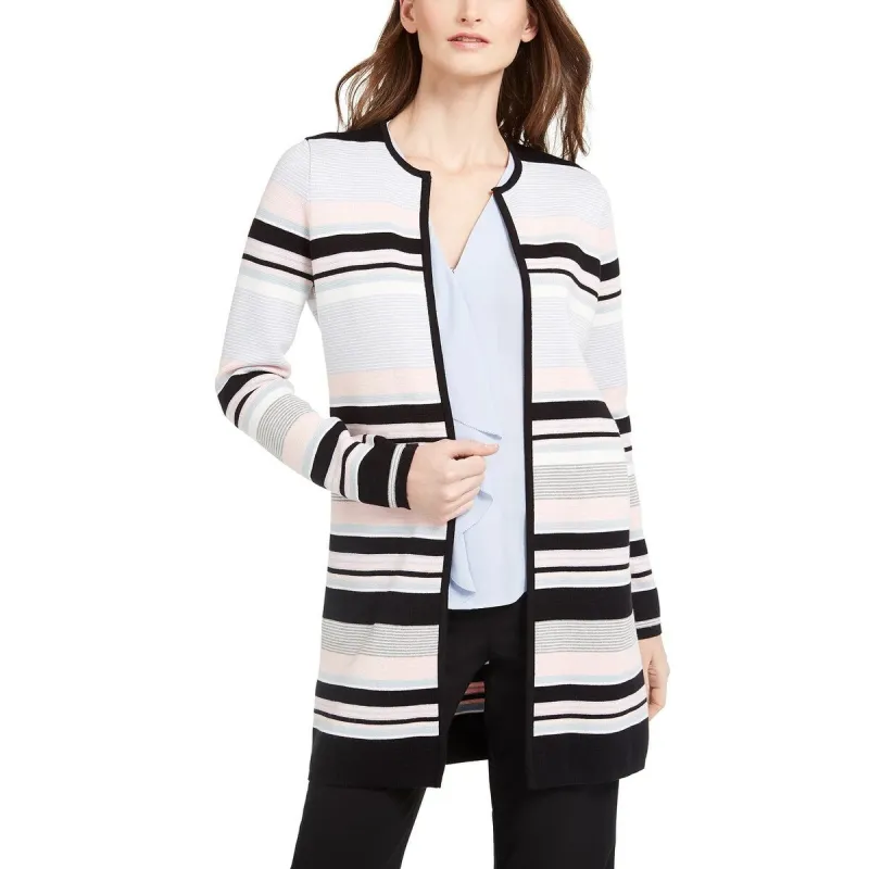 Calvin Klein Women's Colorblocked Striped Cardigan Charcoal Size Large sold by Zulily