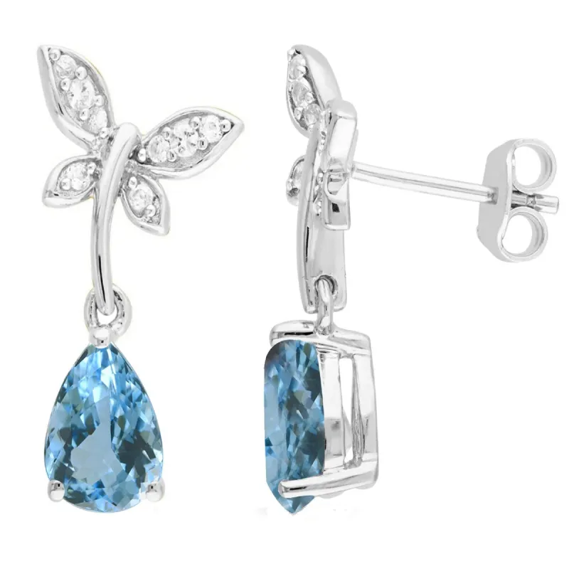 Sterling Silver with Aquamarine and White Topaz Drop Earring sold by Zulily