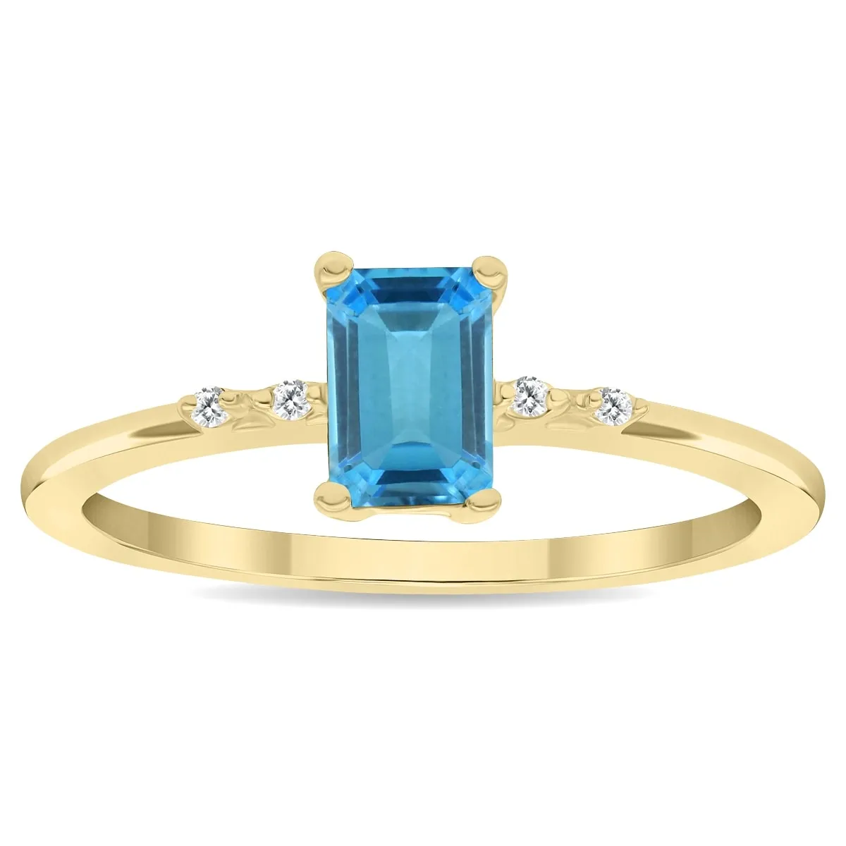 Women's Emerald Cut Blue Topaz and Diamond Sparkle Ring in 10K Yellow Gold sold by Zulily