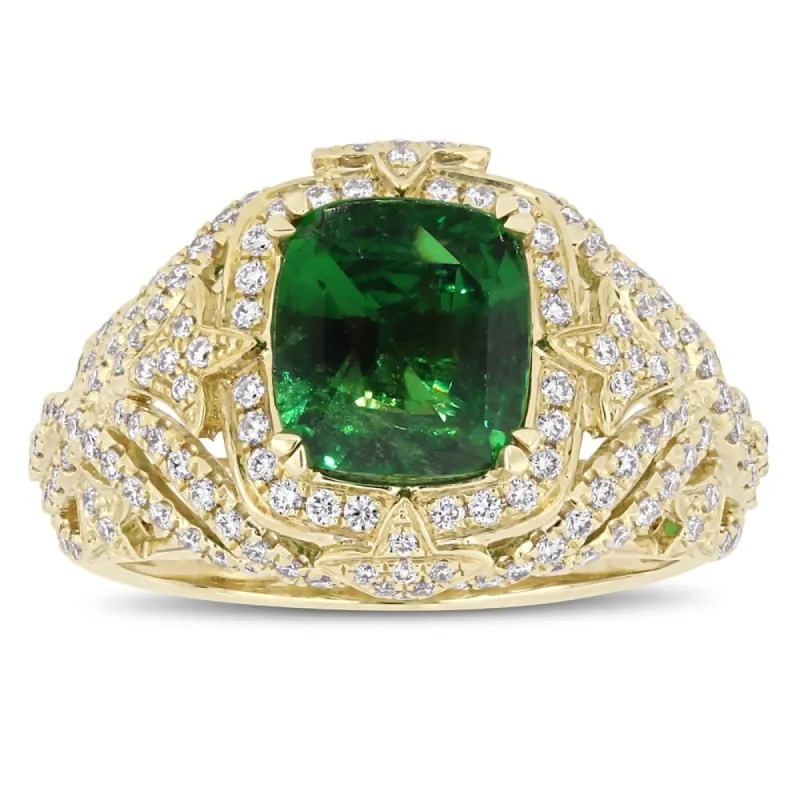 Miadora 14k Yellow Gold Tsavorite and 3/4ct TDW Diamond Halo Cluster Cocktail Ring sold by Zulily