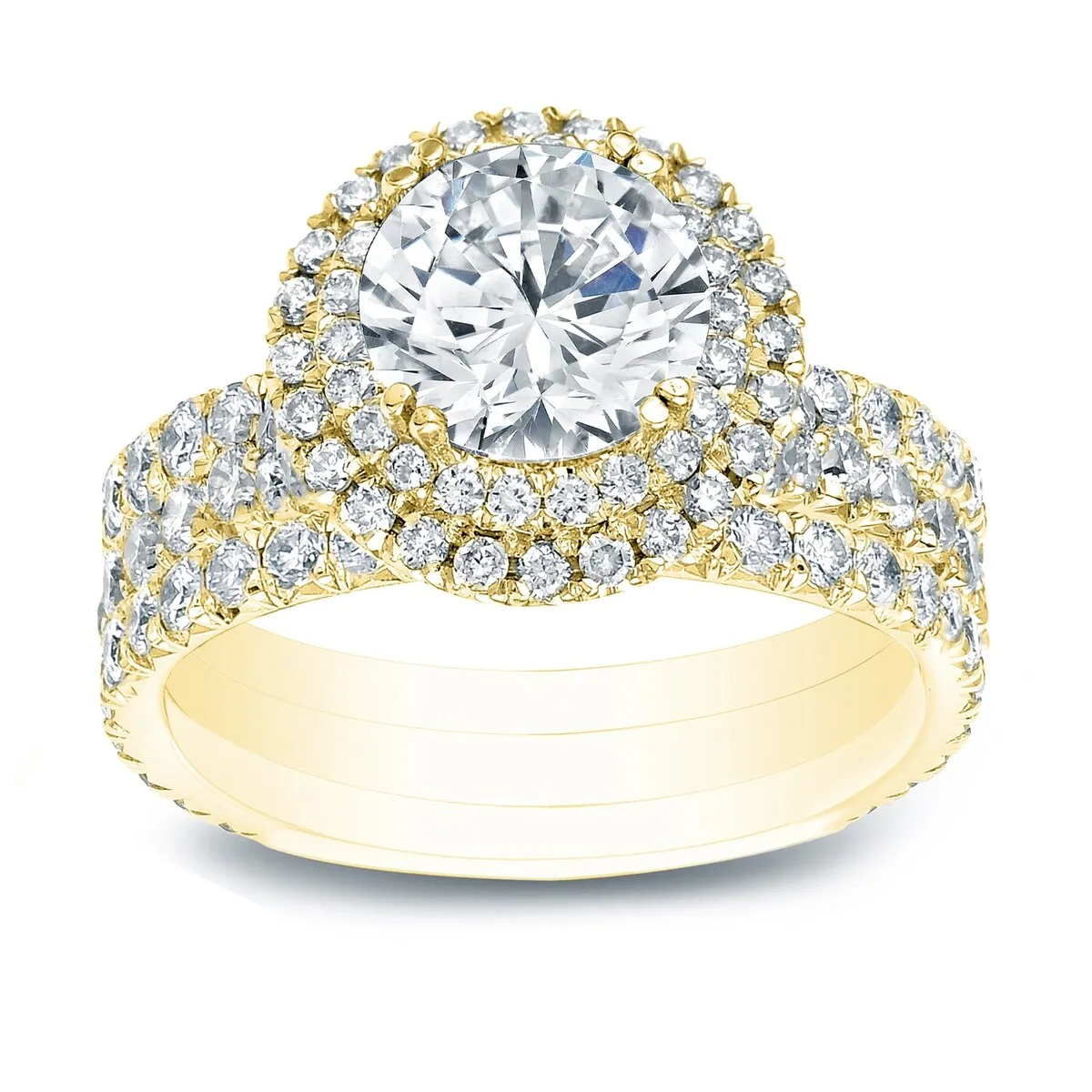 Auriya 2 3/8ctw Round Diamond Halo Engagement Ring 3Pc Set 14k Gold sold by Zulily product image thumbnail 2