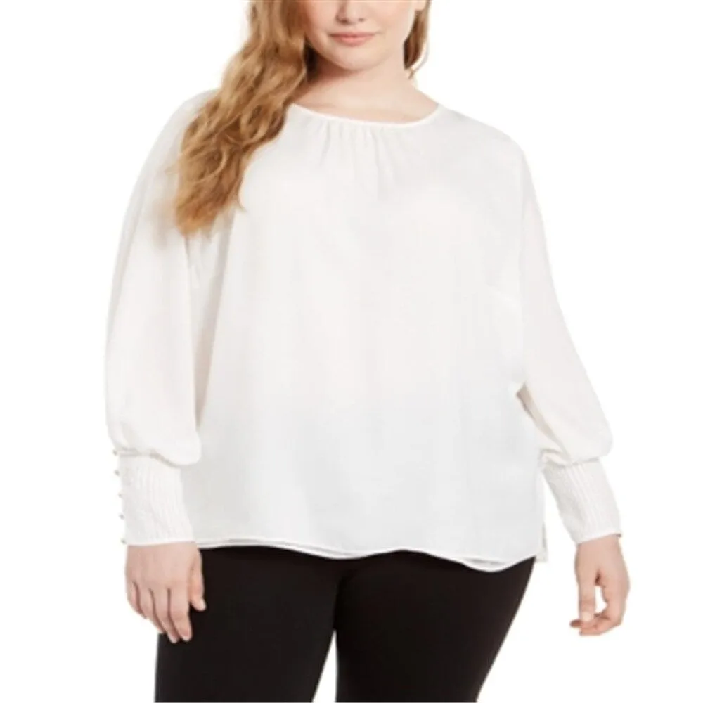 Calvin Klein Women's Plus Button Cuff Top White Size 1X sold by Zulily