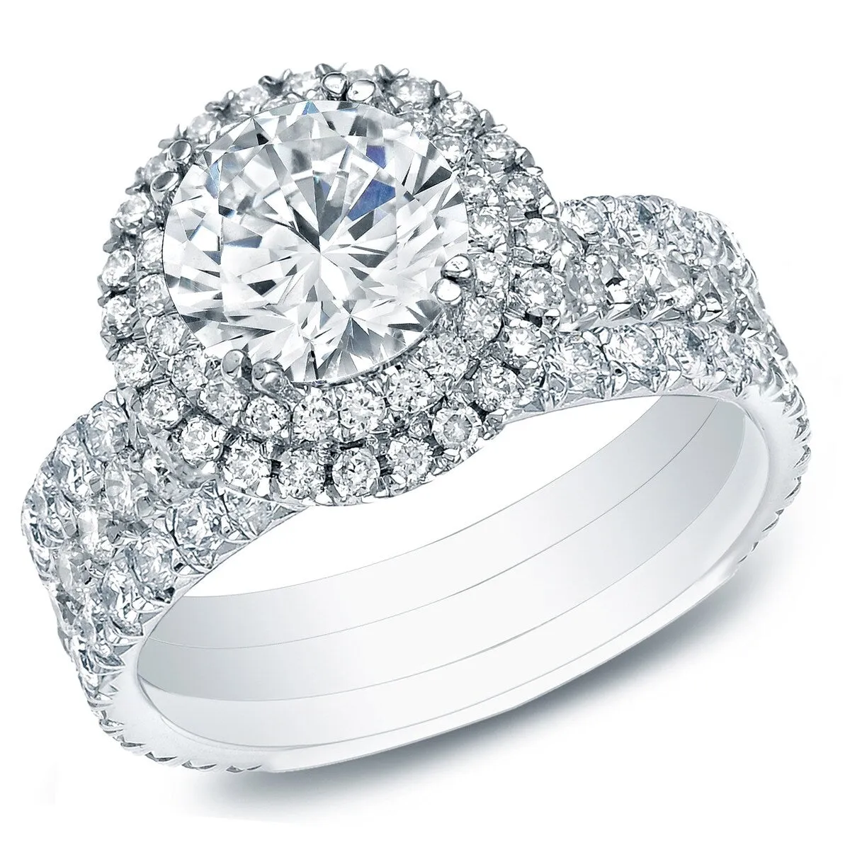 Auriya 2 3/8ctw Round Diamond Halo Engagement Ring 3Pc Set 14k Gold sold by Zulily product image thumbnail 4