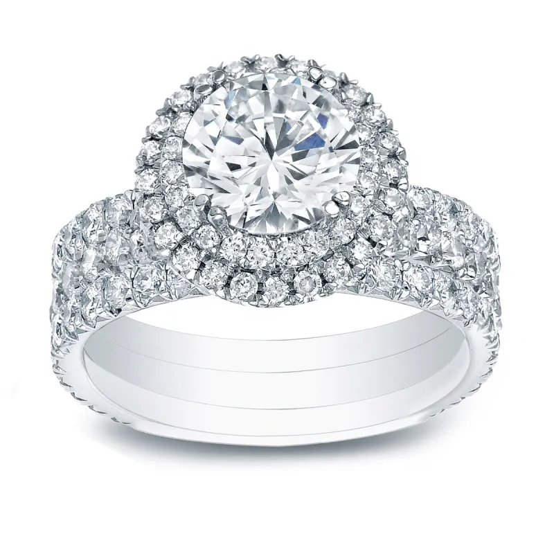 Auriya 2 3/8ctw Round Diamond Halo Engagement Ring 3Pc Set 14k Gold sold by Zulily