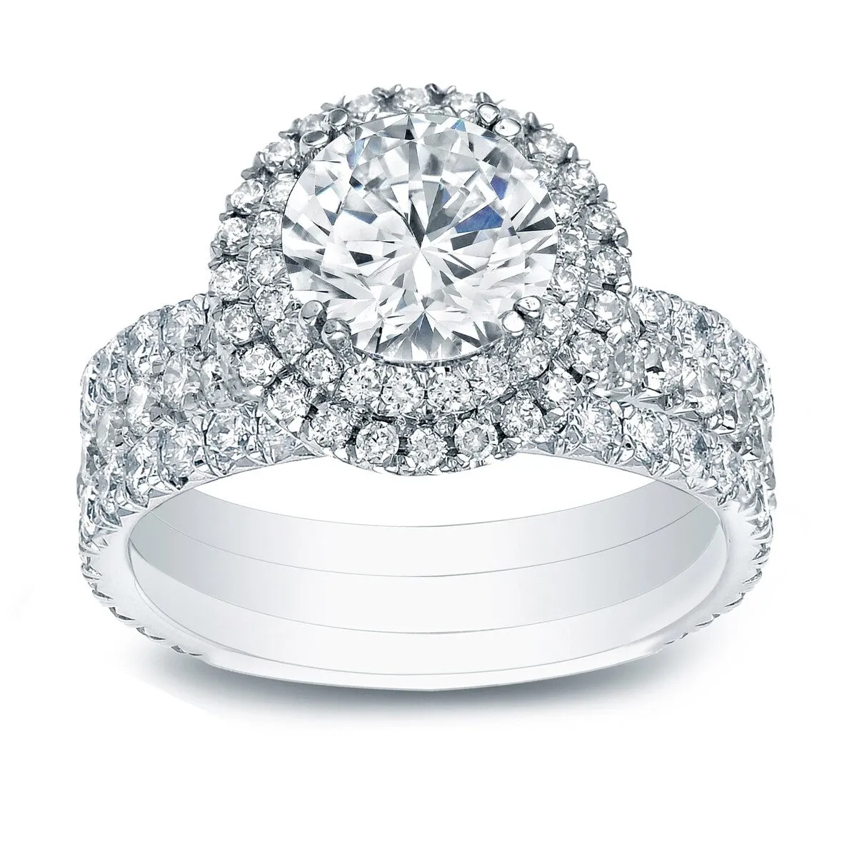 Auriya 2 3/8ctw Round Diamond Halo Engagement Ring 3Pc Set 14k Gold sold by Zulily