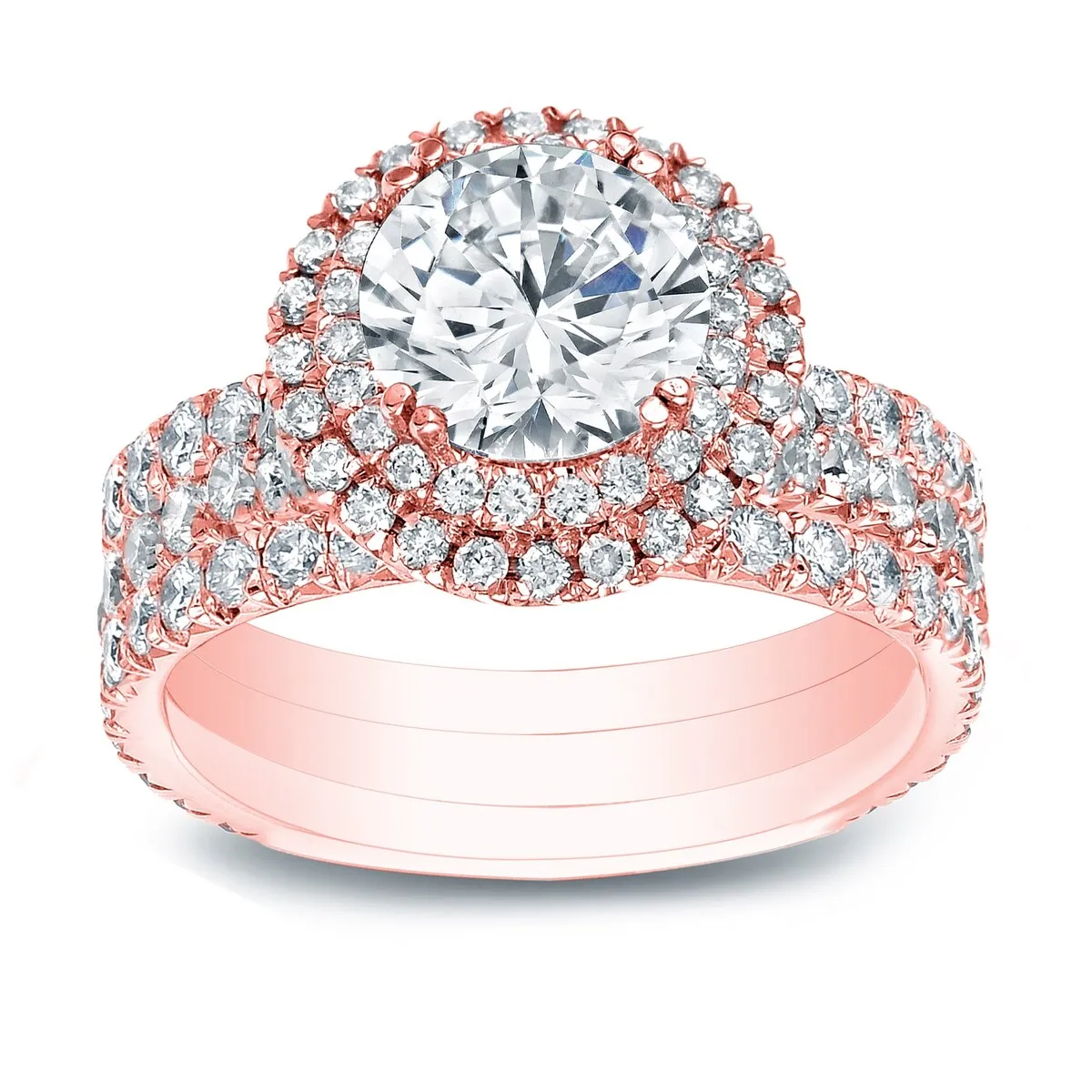 Auriya 2 3/8ctw Round Diamond Halo Engagement Ring 3Pc Set 14k Gold sold by Zulily product image thumbnail 3