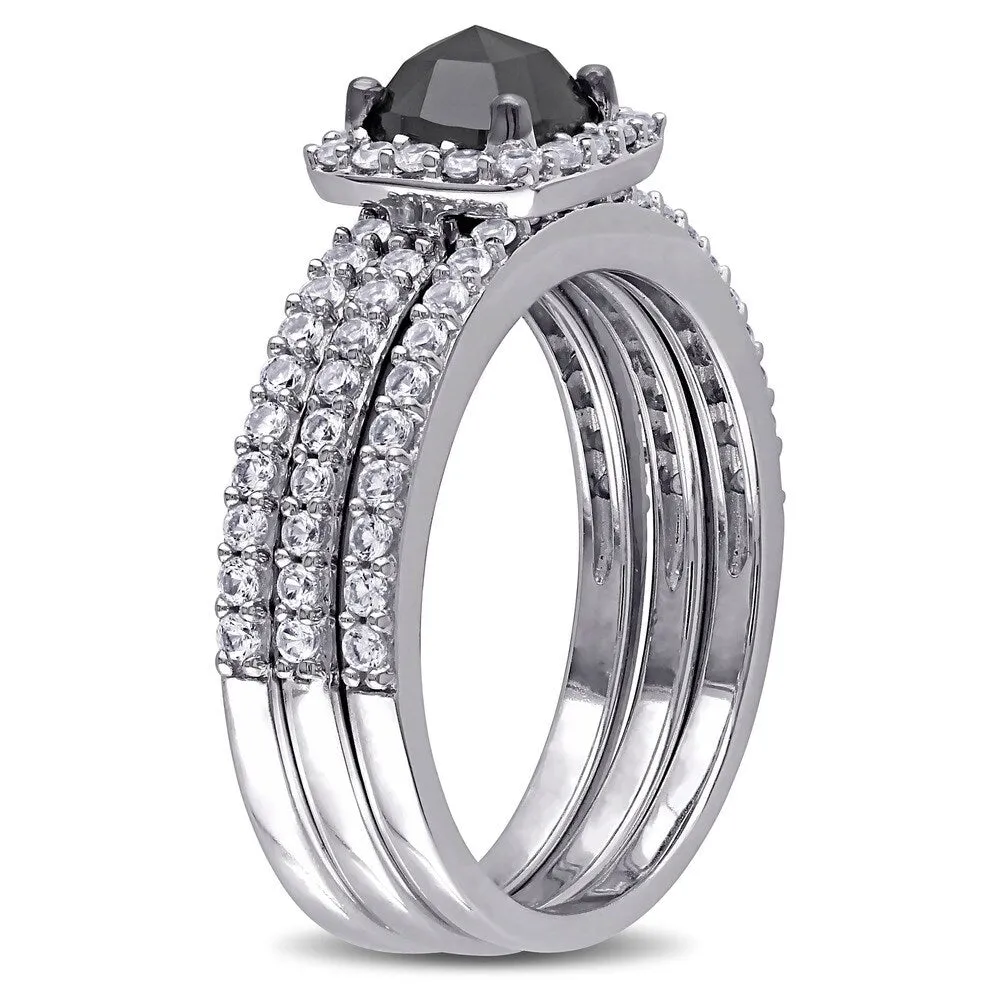 Miadora 10k White Gold 3/4ct TDW Black Diamond and Created White Sapphire Bridal Ring Set sold by Zulily product image thumbnail 2