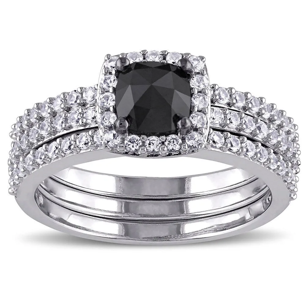 Miadora 10k White Gold 3/4ct TDW Black Diamond and Created White Sapphire Bridal Ring Set sold by Zulily