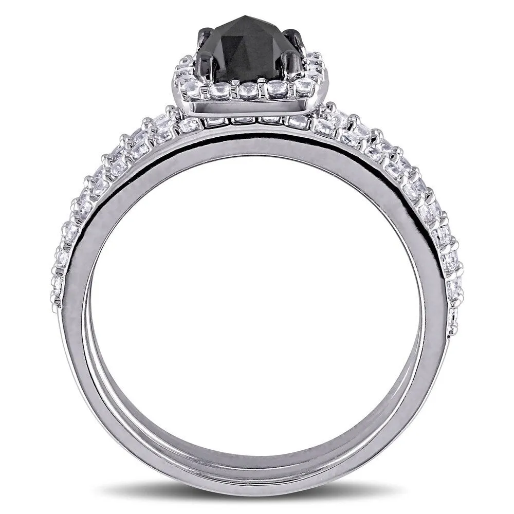 Miadora 10k White Gold 3/4ct TDW Black Diamond and Created White Sapphire Bridal Ring Set sold by Zulily product image thumbnail 5