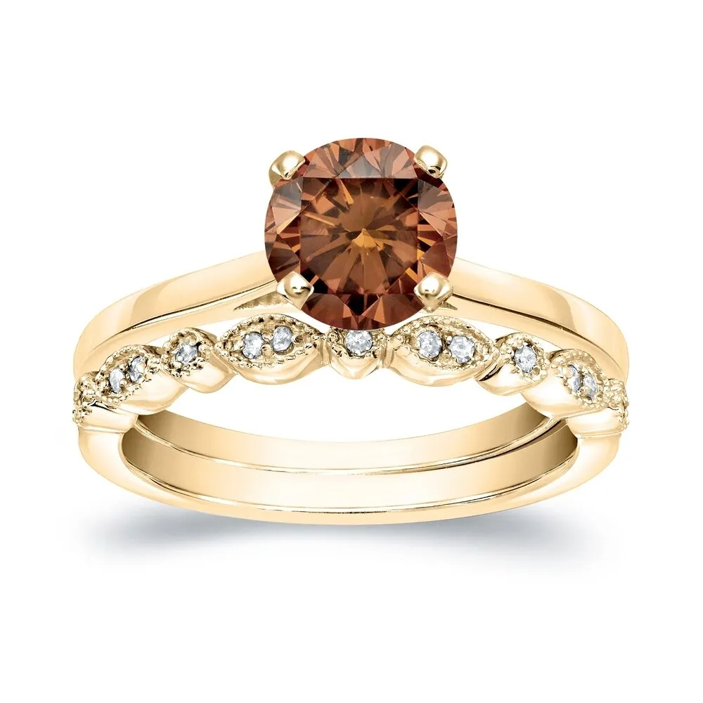 Auriya Vintage Stackable 7/8ctw Solitaire Brown Diamond Engagement Ring Set 14K Gold sold by Zulily product image thumbnail 2