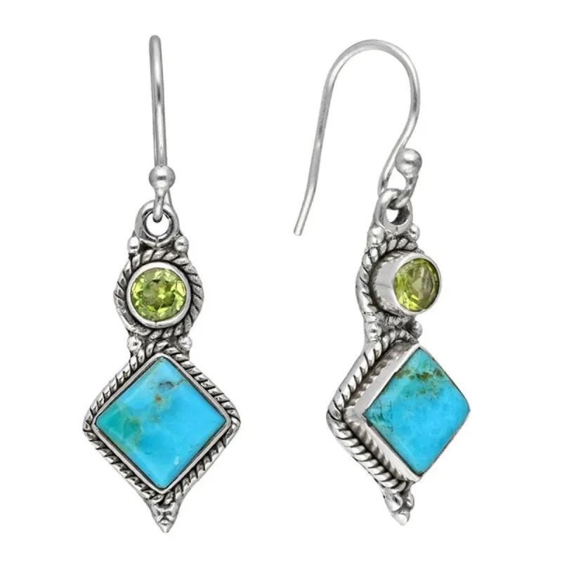 Blue Mohave Turquoise Peridot Sterling Silver Rope Design Dangle Earrings - 1.45 x .4 sold by Zulily