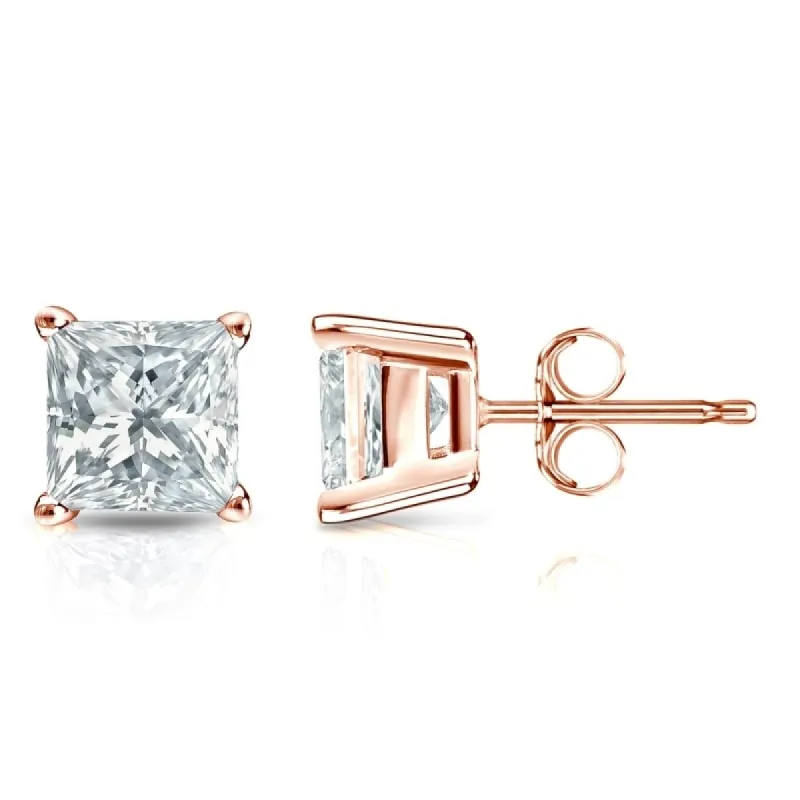 Auriya 14-karat Gold Lab Grown 4.50 carat TDW Princess Diamond Stud Earrings 4-Prong Basket Push-back sold by Zulily