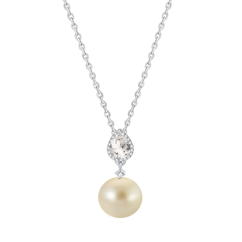Sterling Silver Golden Shell Pearl & White Topaz Drop Pendant-18"Chain sold by Zulily