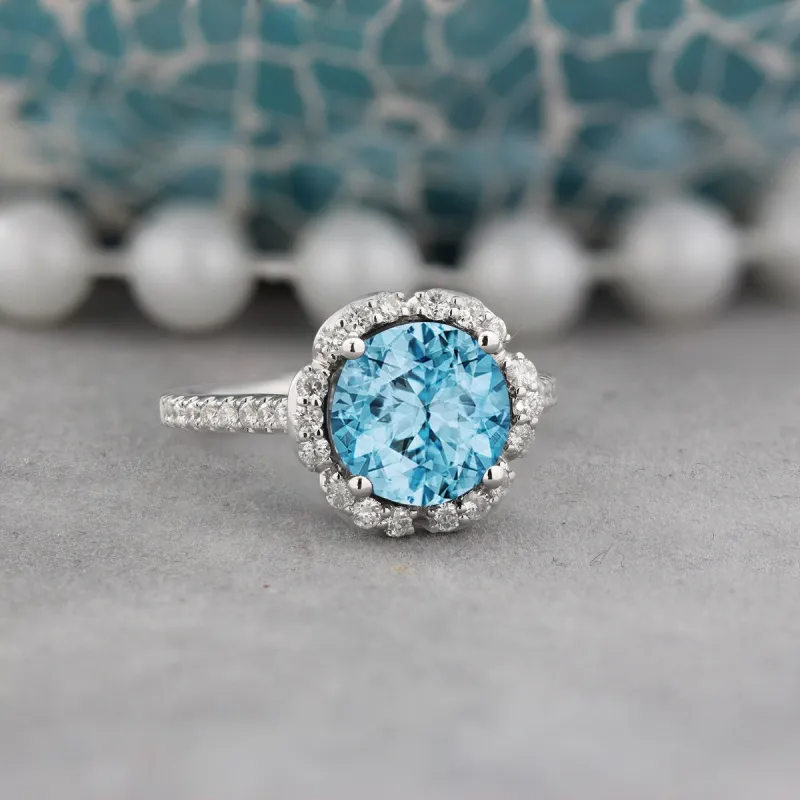 Auriya Vintage 3 1/10ct Fancy Sky Blue Topaz and Halo Diamond Engagement Ring 3/8ct Fancy 14k Gold sold by Zulily