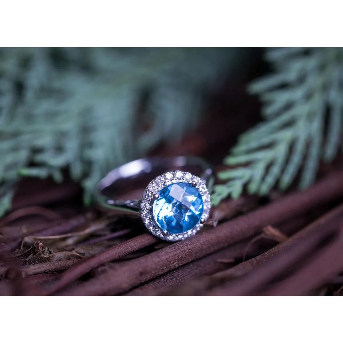 Auriya 2 1/2ct Round Swiss Blue Topaz and Halo Diamond Engagement Ring 1/4ctw 14k Gold sold by Zulily product image thumbnail 2