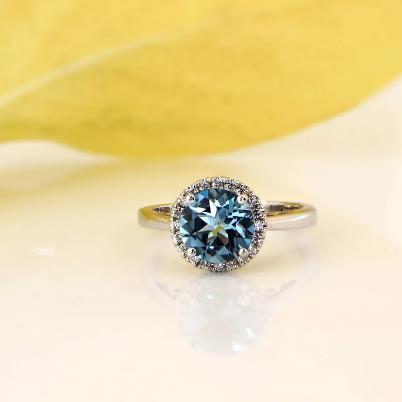 Auriya 2 1/2ct Round Swiss Blue Topaz and Halo Diamond Engagement Ring 1/4ctw 14k Gold sold by Zulily