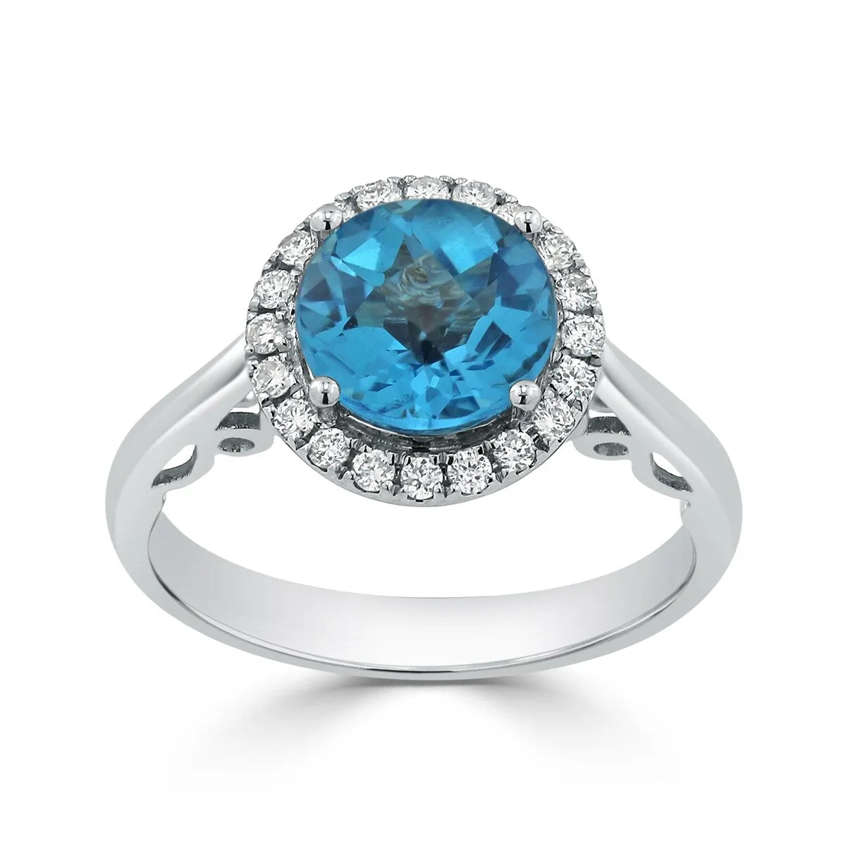 Auriya 2 1/2ct Round Swiss Blue Topaz and Halo Diamond Engagement Ring 1/4ctw 14k Gold sold by Zulily product image thumbnail 5