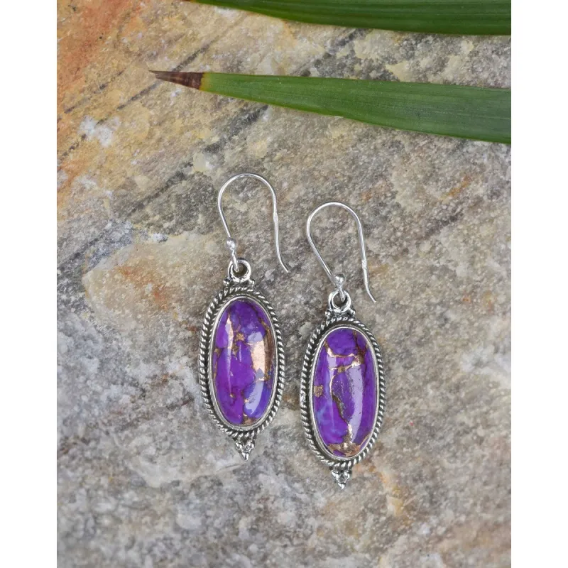 Sterling Silver Oval Drop Purple Copper Turquoise Earring sold by Zulily