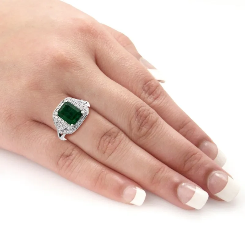 Auriya Platinum 3 1/5ct Emerald-Cut Emerald and 3/8ct TDW Diamond Halo Engagement Ring sold by Zulily