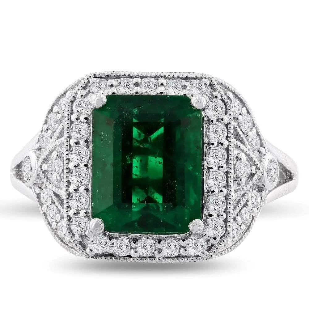 Auriya Platinum 3 1/5ct Emerald-Cut Emerald and 3/8ct TDW Diamond Halo Engagement Ring sold by Zulily product image thumbnail 4