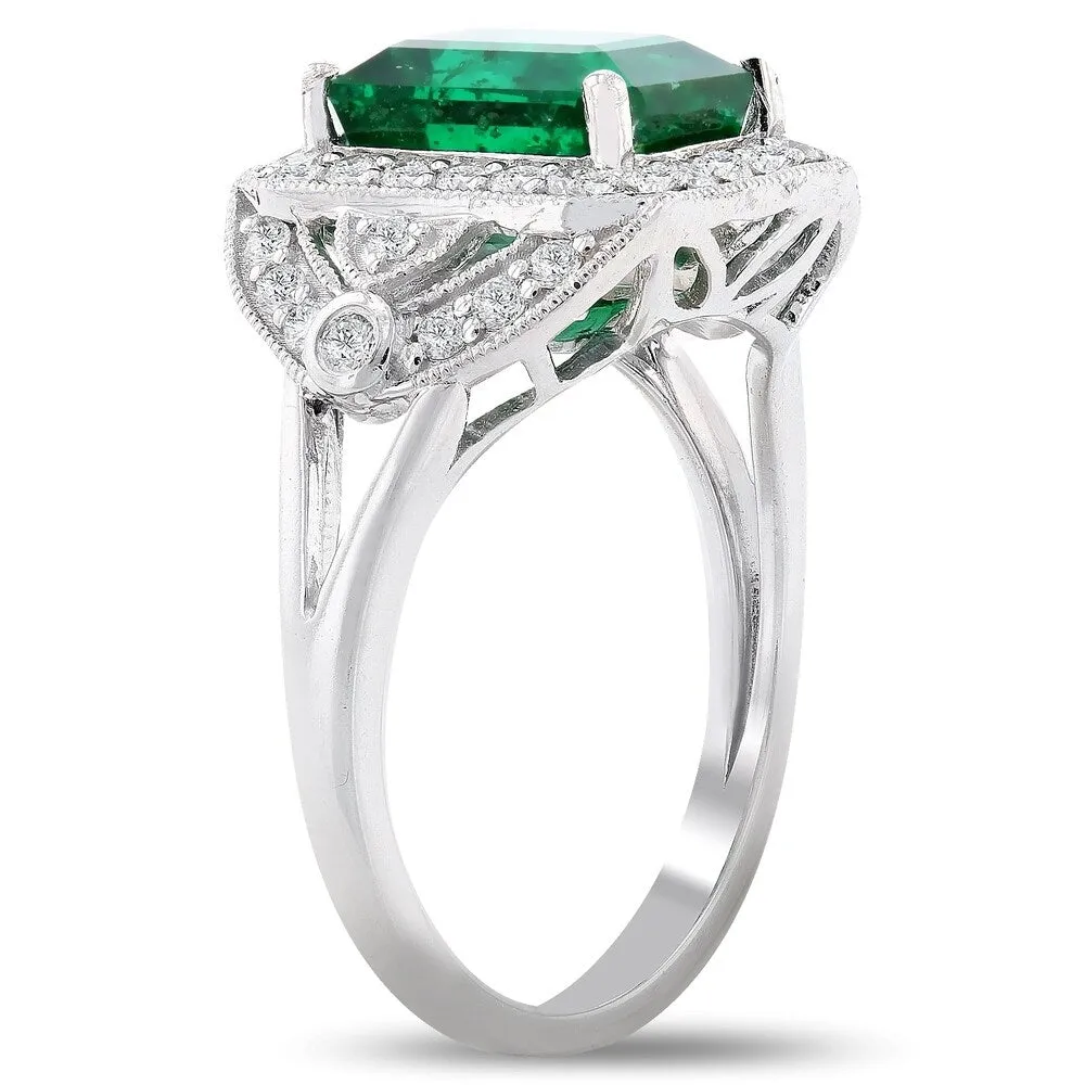 Auriya Platinum 3 1/5ct Emerald-Cut Emerald and 3/8ct TDW Diamond Halo Engagement Ring sold by Zulily product image thumbnail 5