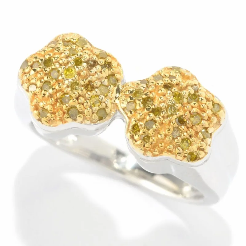 Sterling Silver with Genuine Yellow Diamond Flower Bypass Ring sold by Zulily