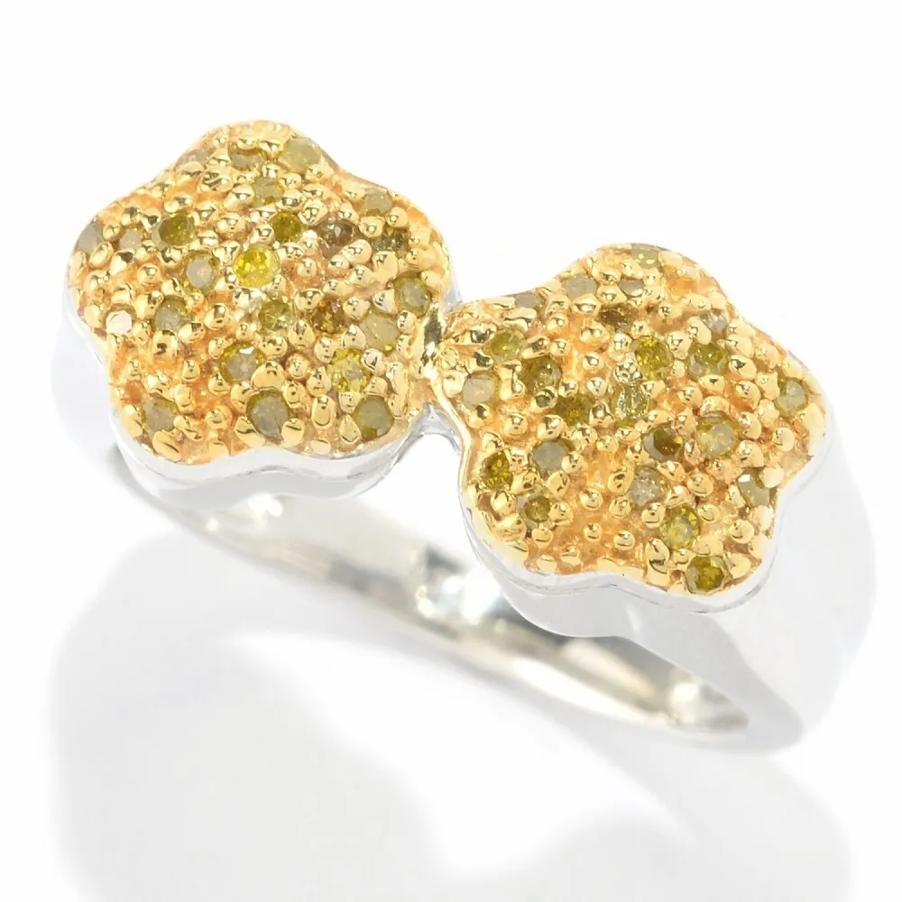 Sterling Silver with Genuine Yellow Diamond Flower Bypass Ring sold by Zulily