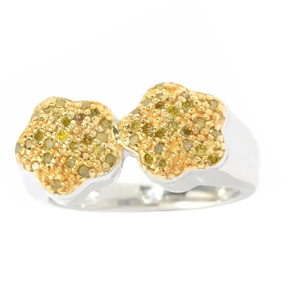 Sterling Silver with Genuine Yellow Diamond Flower Bypass Ring sold by Zulily product image thumbnail 2