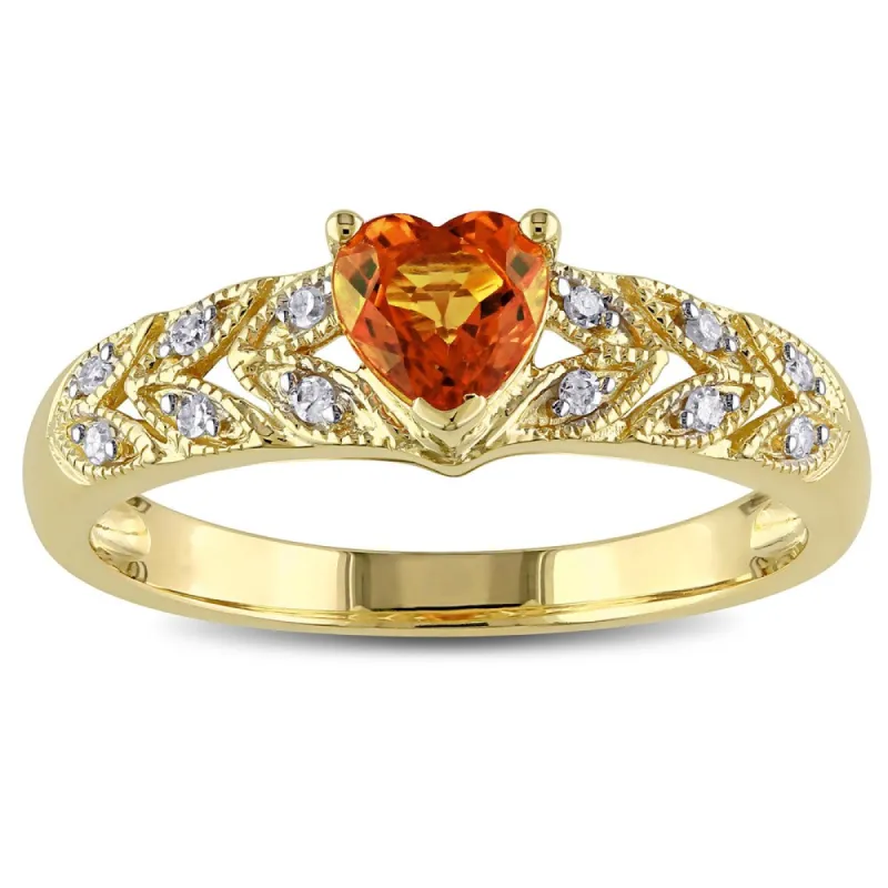 Miadora 10k Yellow Gold Orange Sapphire and Diamond Accent Heart Ring sold by Zulily