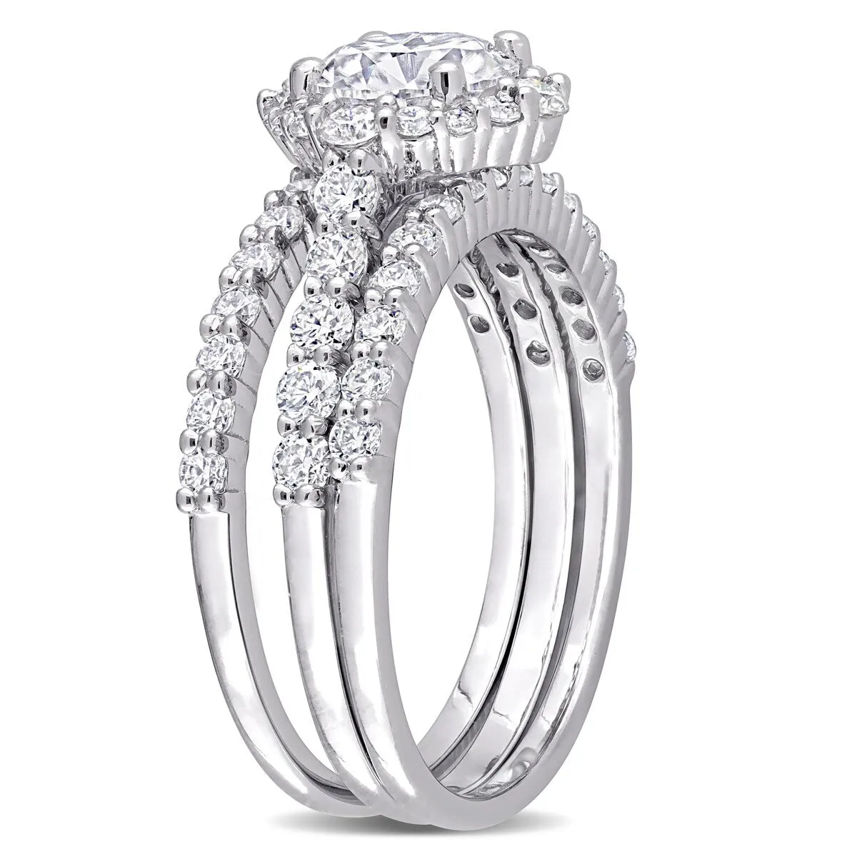 Miadora 2ct DEW Moissanite Halo Bridal Ring Set in Sterling Silver sold by Zulily product image thumbnail 4