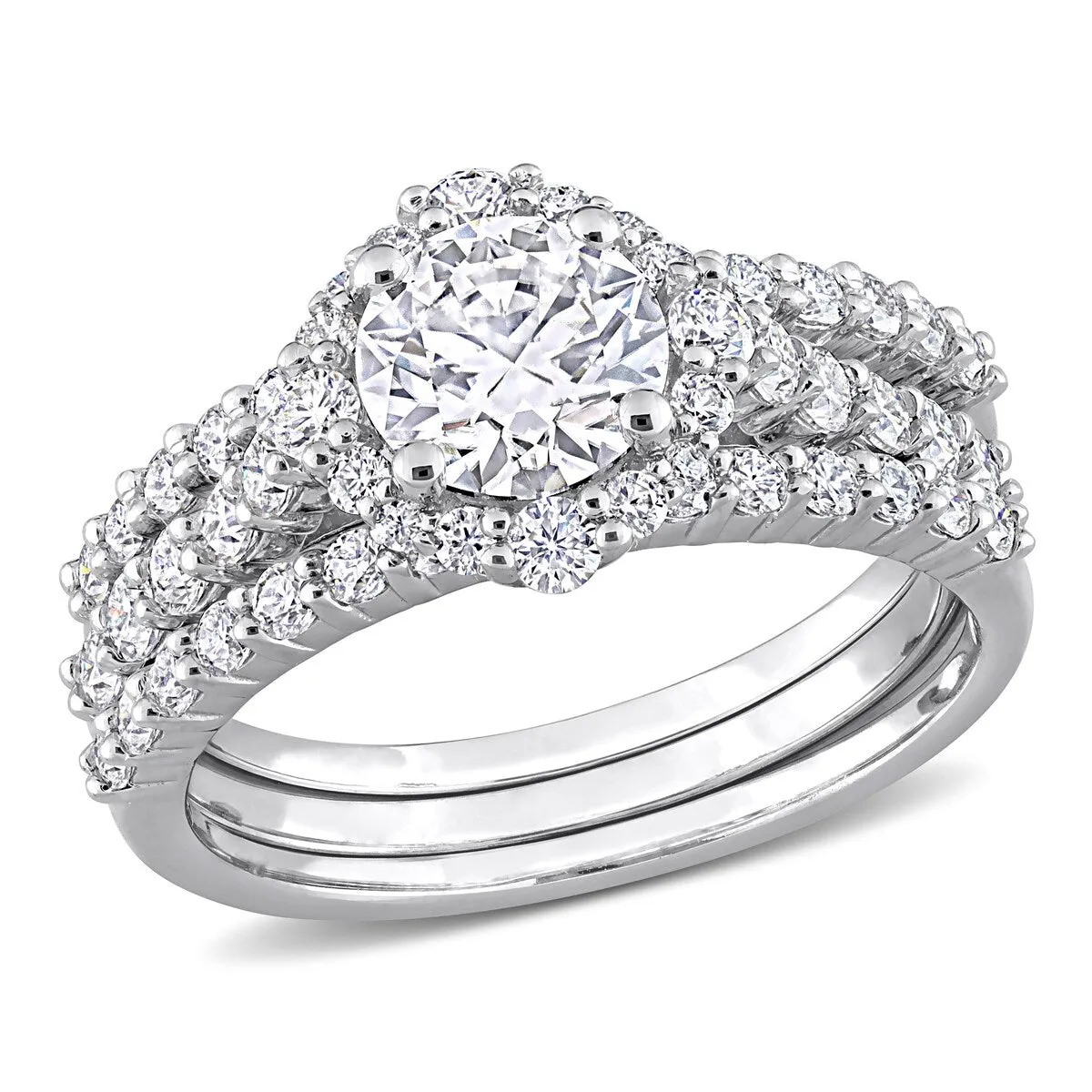 Miadora 2ct DEW Moissanite Halo Bridal Ring Set in Sterling Silver sold by Zulily