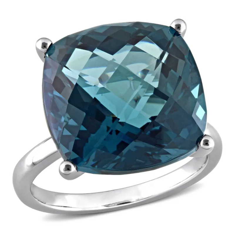 Miadora 19 1/4ct TGW Cushion Checkerboard London Blue Topaz Cocktail Ring in 14k White Gold sold by Zulily