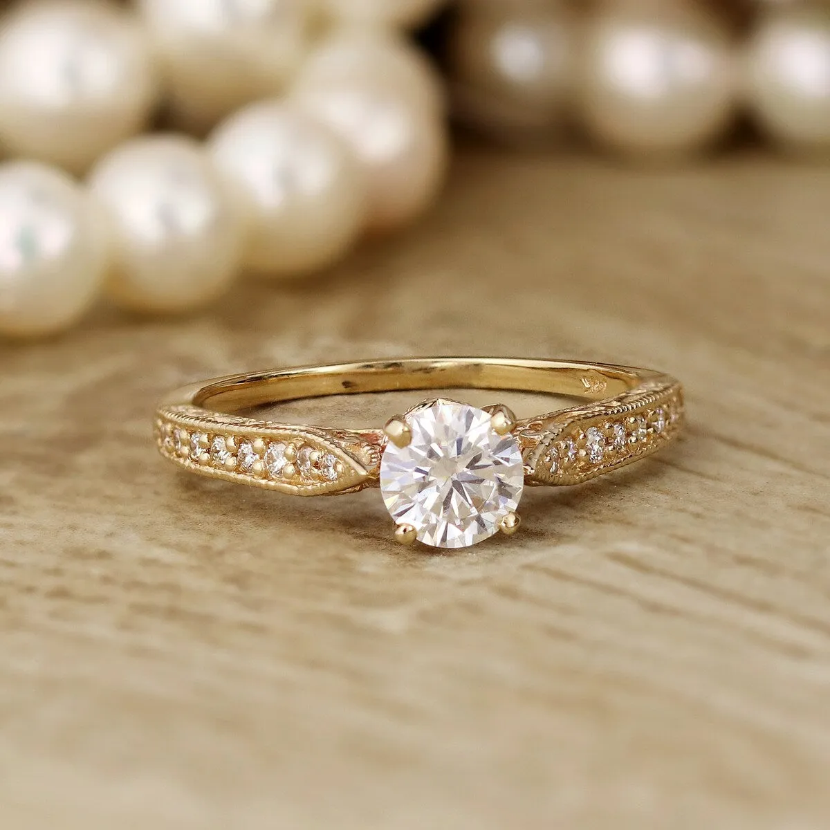 Auriya 14k Gold 3/4ct Vintage Moissanite and Diamond Engagement Ring 1/5ct TW sold by Zulily