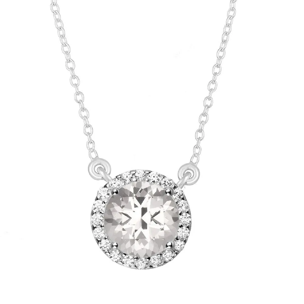 Sterling Silver Halo Necklace with Natural Choice of Gemstone and White Topaz- 18" Chain sold by Zulily product image thumbnail 3